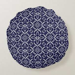 Coussin rond bleu et blanc de la marine