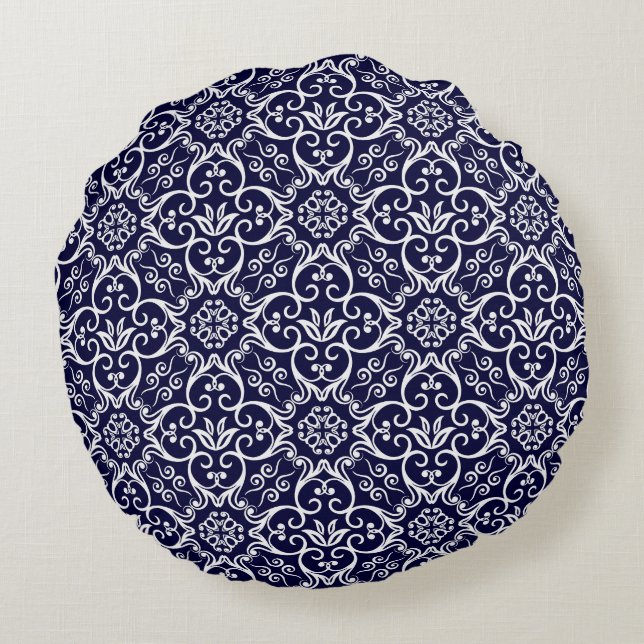 Coussin rond bleu et blanc de la marine (Dos)