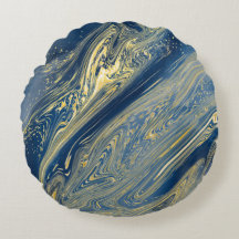 Coussin rond bleu et or métallique