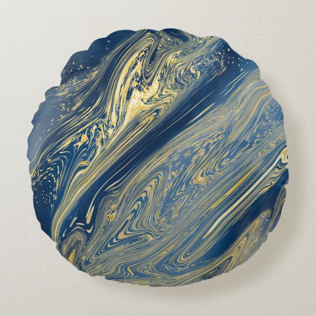 Coussin rond bleu et or métallique (Devant)