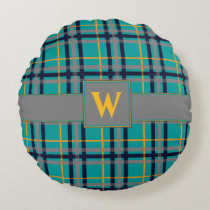 Coussin rond bleu et orange
