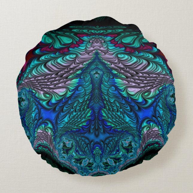 Coussin rond bleu paon vert (Dos)