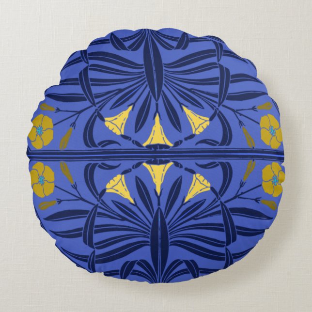 Coussin rond Blue & Golden Art Nouveau (Devant)