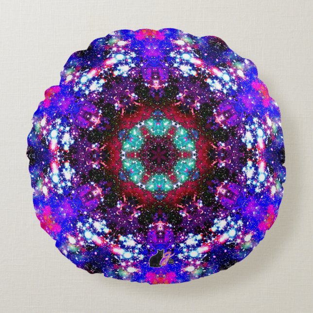 Coussin rond brillant Stellar Kaleid (Devant)