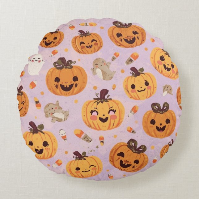 Coussin rond Citrouille d'Halloween (Devant)