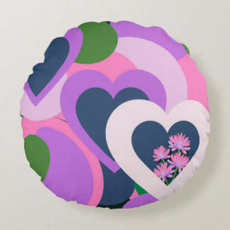 Coussin Rond Cœur Abstrait Ludique