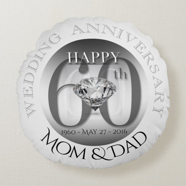 Coussin rond d'anniversaire de mariage de diamant (Devant)