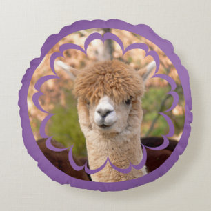 Coussin rond d'anniversaire mignon d'alpaga