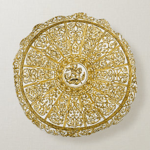 Coussin rond d'aube de mandala d'or décoratif d'o