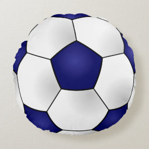 Coussin rond de balle de football bleu