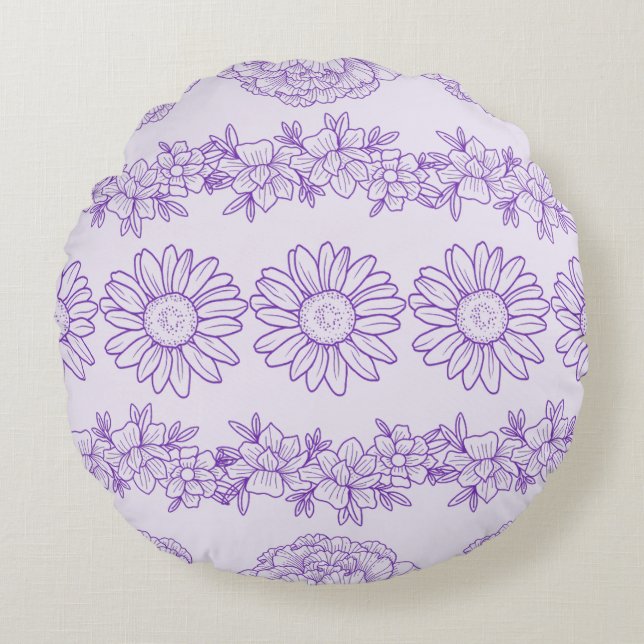 Coussin rond de beauté botanique pourpre (Devant)