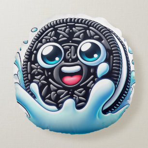Coussin rond de biscuits noir et blanc Twist