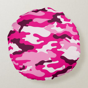 Coussin rond de camouflage rose