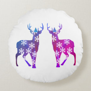 Coussin rond de cerf Snowflakes polyester