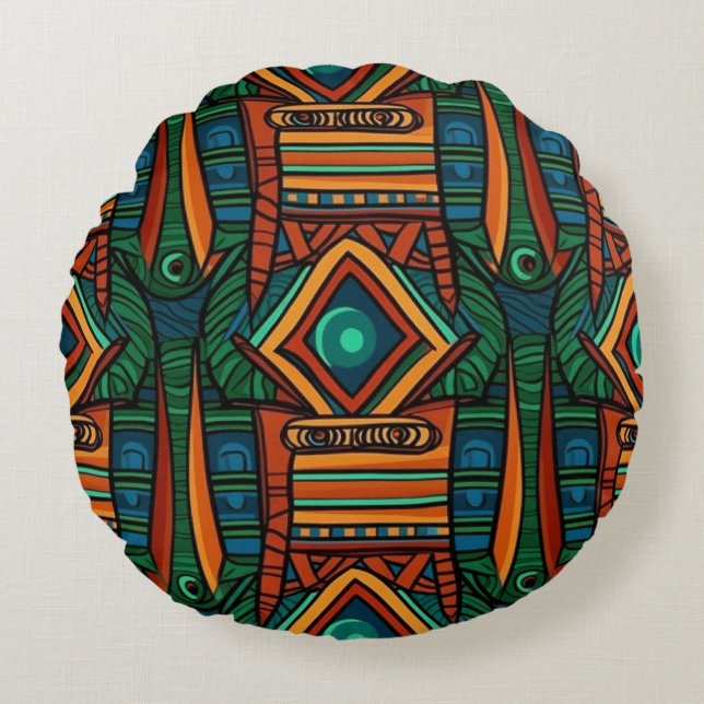 Coussin rond de conception d'art tribal africain (Devant)