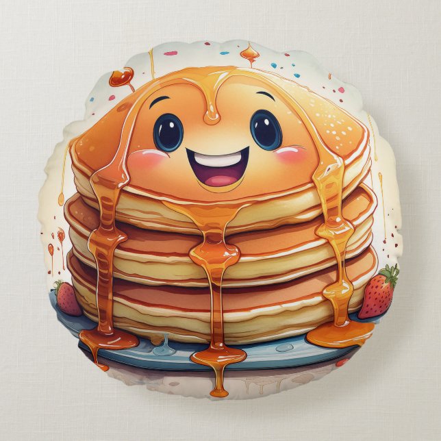 Coussin rond de crêpes de dessin - Whimsical et am (Devant)