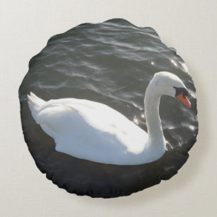 Coussin rond de cygne blanc