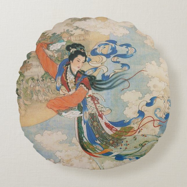 Coussin rond de déesse chinoise de lune (Devant)
