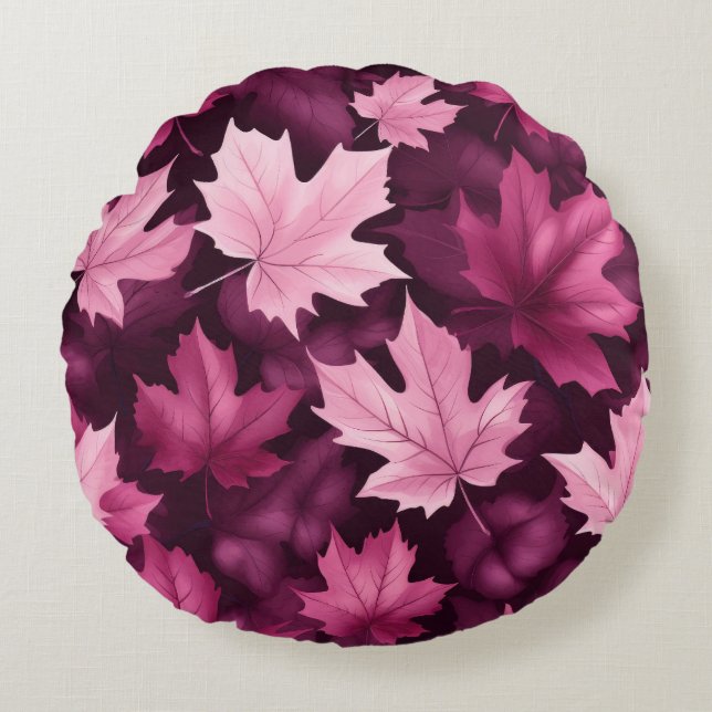 Coussin rond de feuille d'érable mauve à boue uniq (Devant)
