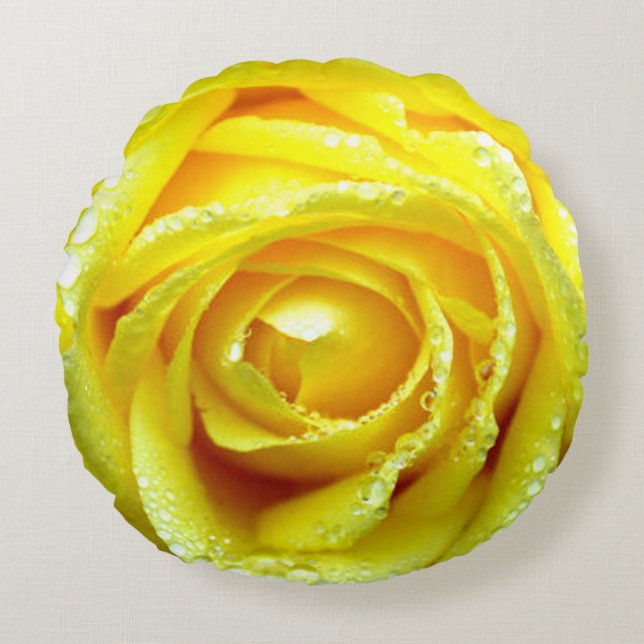 Coussin rond de fleur de rose jaune (Devant)