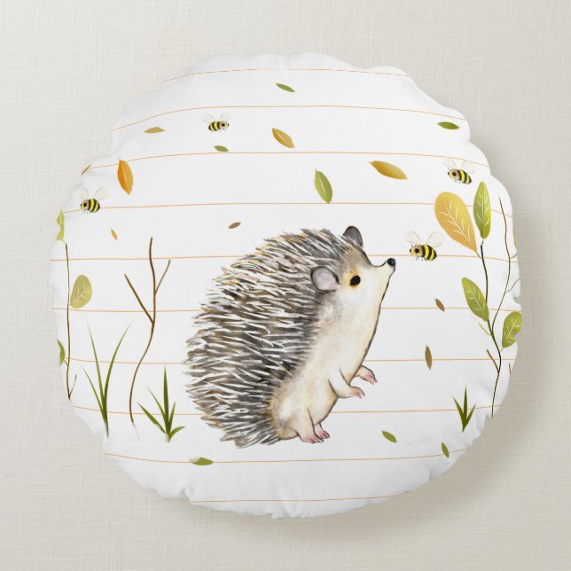 Coussin rond de Hérisson blanc (Devant)