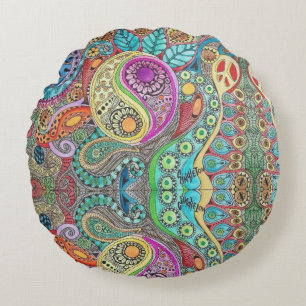 Coussin rond de hippie de Bohème avec la