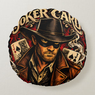Coussin rond de jeté avec carte de joker masquant 