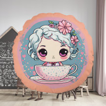 Coussin rond de la poupée de la Coupe de Thé