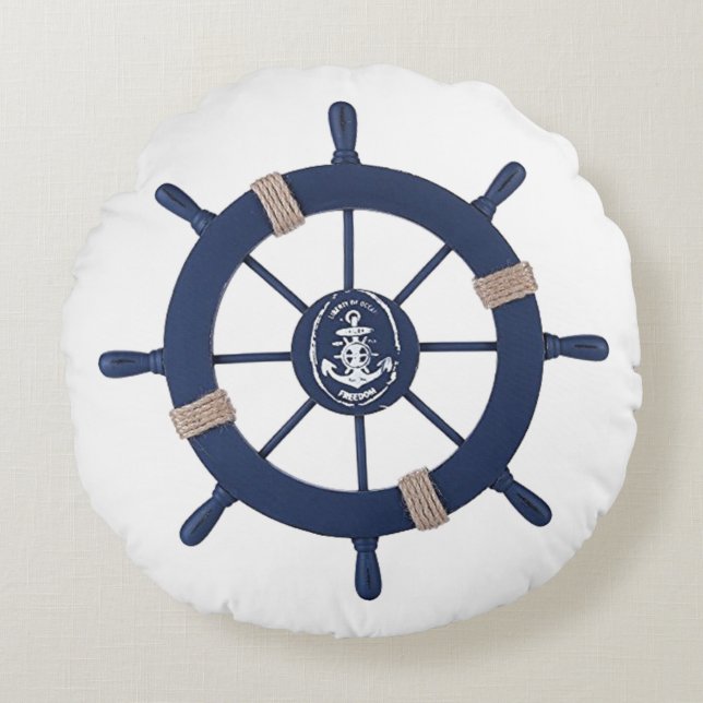 Coussin rond de la roue de navire bleu marine (Devant)