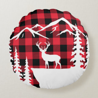 Coussin rond de la scène de Buffalo Check Wild Mou