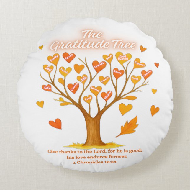 Coussin rond de l'arbre de Gratitude Thanksgiving (Devant)