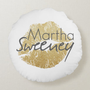Coussin rond de lèvres d'or de Martha Sweeney
