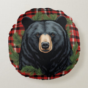 Coussin rond de l'ours noir du Nord majestueux
