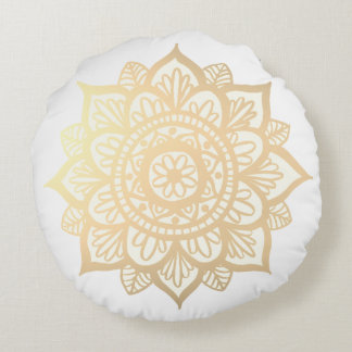 Coussin rond de Mandala à fleurs d'or