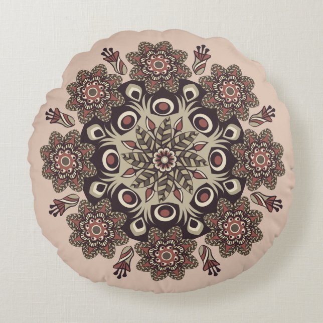 coussin rond de mandala fleur (Devant)
