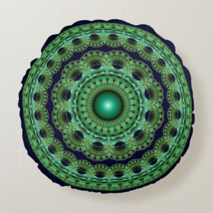 Coussin rond de mandala fractal brillant