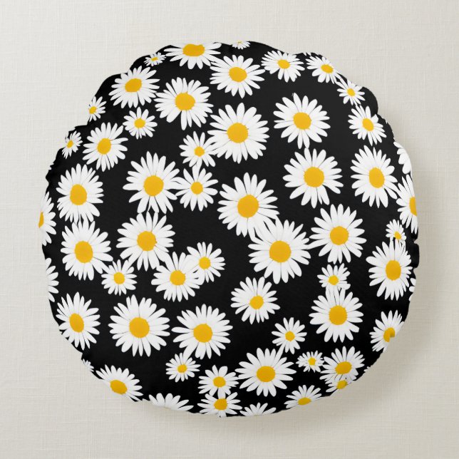Coussin rond de marguerite jaune (Devant)