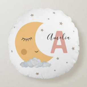 Coussin rond de nurserie Lune et Nuages Rose Initi