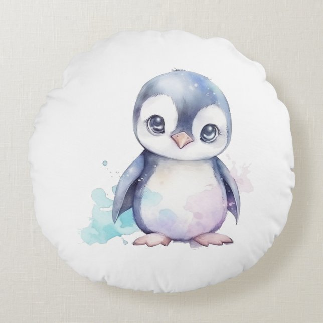 Coussin rond de pingouin bébé (Devant)