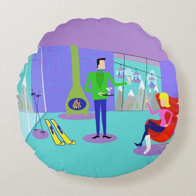 Coussin rond de rétros vacances de ski (Devant)