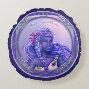 Coussin rond de sirène marine violette