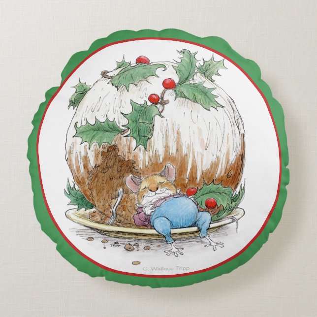 Coussin rond de souris de pudding de Noël (Devant)