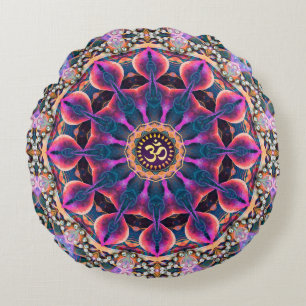 Coussin rond de yoga mandala magique bohème OM