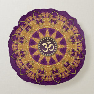 Coussin rond de yoga OM à fleur de soleil bohème v