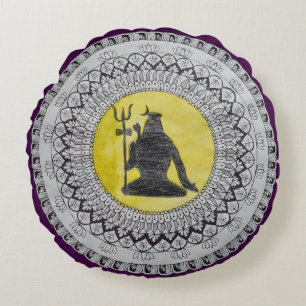 Coussin rond décoratif mandala du Seigneur Shiva