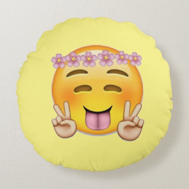 Coussin rond d'Emjoi de fille de paix (Devant)