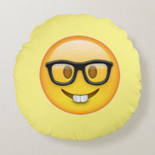 Coussin rond d'Emoji en verre nerd de garçon