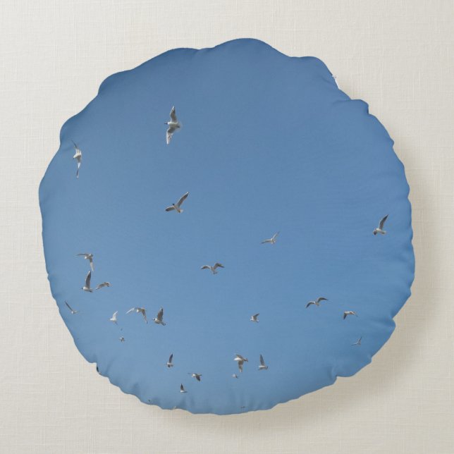Coussin rond des mouettes volantes (Dos)