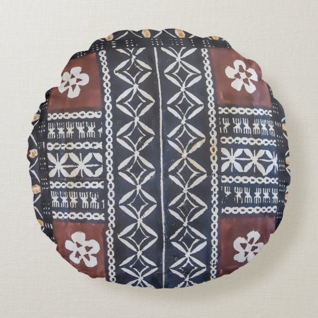Coussin rond d'impression de tissu de Tapa des (Devant)