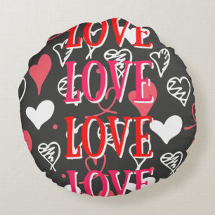 Coussin rond d'impression noir rouge et rose "Amou